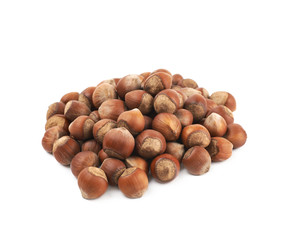 Pile of hazelnuts isolated