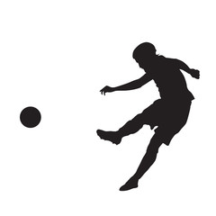 Fototapeta na wymiar Soccer player kicking ball, vector silhouette
