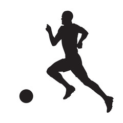 Fototapeta na wymiar Running soccer player, vector silhouette, side view