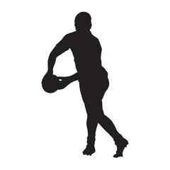 Fototapeta na wymiar Rugby player passing ball, vector silhouette