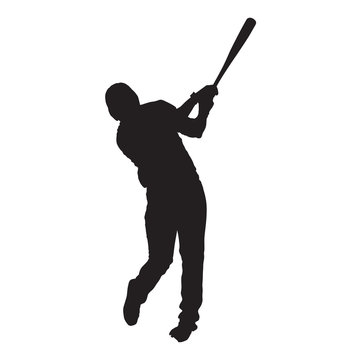 Baseball player, front view, batter vector silhouette