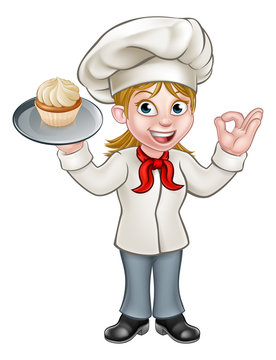 Cartoon Female Woman Baker or Pastry Chef