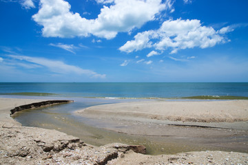 Blue sky and small channel on the beach. (Un-focus image.)