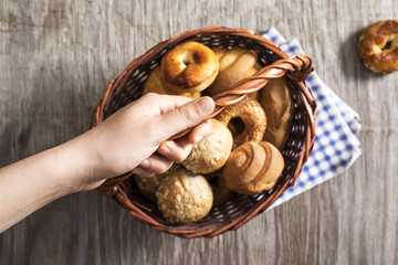 Assorted pastries in straw basket