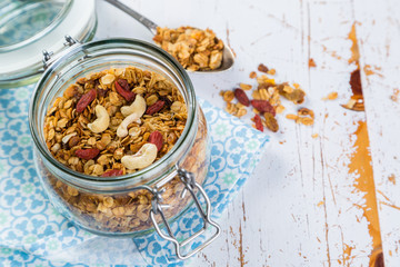 Granola in glass jar