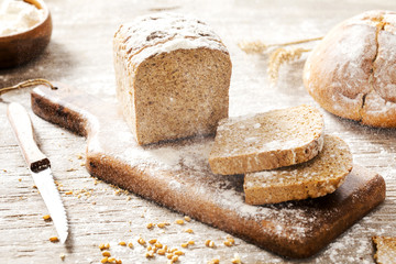 Whole wheat bread on cutting board