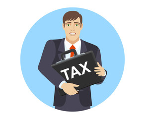 Businessman with two hands grabbed the briefcase