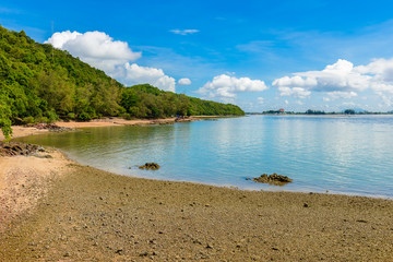 Reflex picture of beach, sea and blue Sky in Kung Krabaen Bay Chathaburi