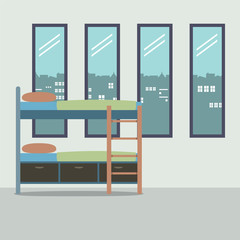Side View Of Bunk Bed With Four Glass Windows Vector Illustration