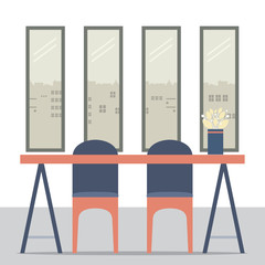 Flat Design Empty Chairs And Table Vector Illustration