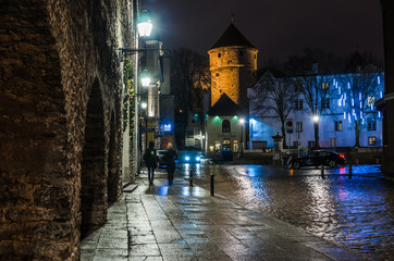 Fototapeta na wymiar Nightt view of the street, Tallinn Estonia.