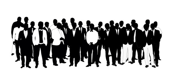 Collection of black and white business man silhouettes, crowd