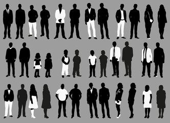 Silhouette of people black and white illustration set