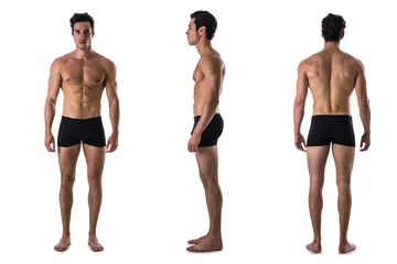 Triple view of shirtless bodybuilder: back, front, side © theartofphoto