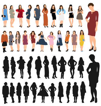 Collection of girls and women, set of silhouettes illustration