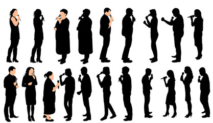 A collection of silhouettes of people singing into the microphone