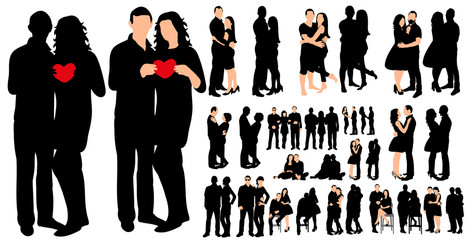 Collection of couple silhouettes guy and girl love, set,  illustration