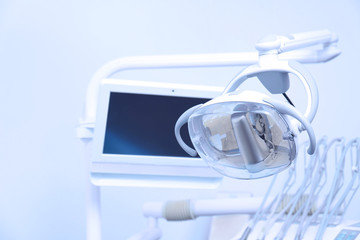 Fototapeta na wymiar Equipment in dental room of modern clinic