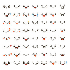 Set of cute lovely kawaii emoticon.