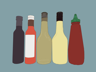 bottles of sauce, sketch vector.