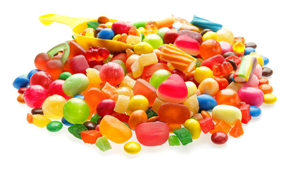 Colorful candies on white background