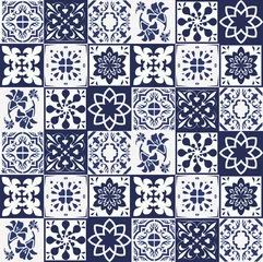 Deurstickers Portugese tegeltjes Blauw Portugees tegelspatroon - Azulejos-vector, mode-interieurontwerptegels