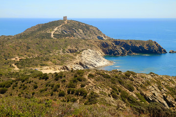 Tower of Capo Malfatano in Sardinia, Italy.