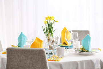 Table setting for dinner in restaurant