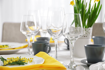 Table setting for dinner in restaurant