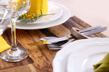 Table setting for dinner in restaurant