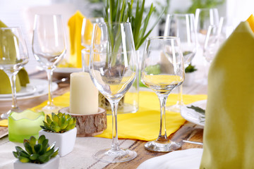 Table setting for dinner in restaurant