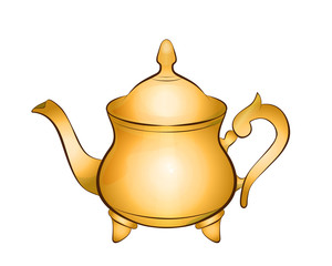 Golden teapot in oriental style isolated on white background