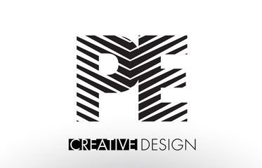 PE P E Lines Letter Design with Creative Elegant Zebra