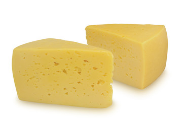 Two pieces of cheese isolated on white background