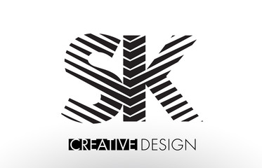 SK S K Lines Letter Design with Creative Elegant Zebra