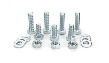 Bolts and washers over white background