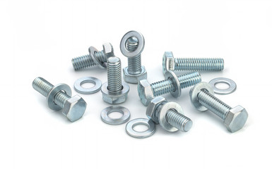 Bolts and washers over white background