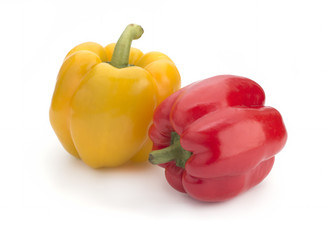 Yellow, red sweet pepper on a white background