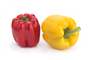 Yellow, red sweet pepper on a white background