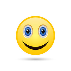 Smiling yellow emoticon on white background. Vector icon.