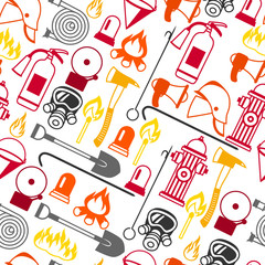 Seamless pattern with firefighting items. Fire protection equipment