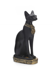 Statuette of an Egyptian cat on a white background