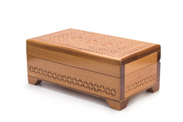 Wood carving, wooden box on a white background. Isolated