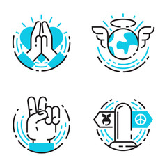 Peace outline blue icons love world freedom international free care hope symbols vector illustration