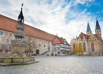 Fountain at a Medieval square in Braunschweig (Brunswick), Germany.