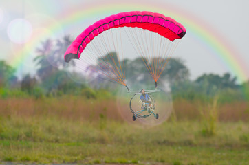 para motor glider on sky, blur
