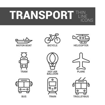 Set of transportation in a linear style. Vector icons