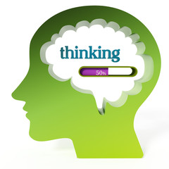 Thinking word and loading bar iin the brain. 3D illustration