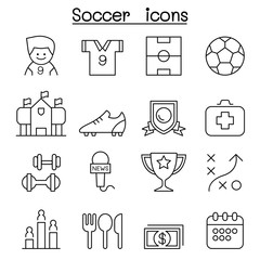 Soccer  & Football icons set in thin line style