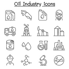 Oil industry icon set in thin line style